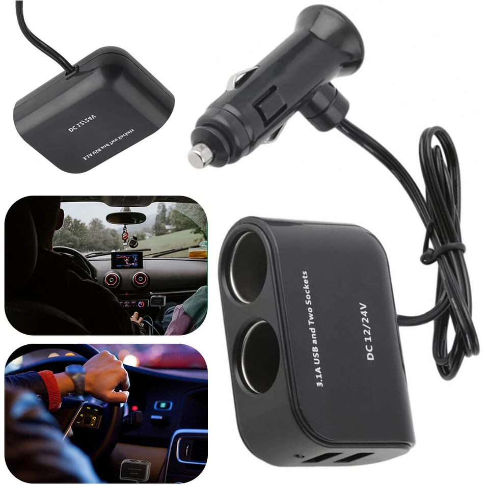 2 Wege Dual Auto Dual USB Ladegerät Strom Adapter Zigarettenanzünder Splitter - Bild 1 von 4