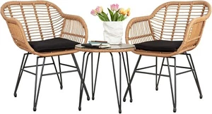 3 Pieces Outdoor Wicker Bistro Patio Furniture Set, Rattan Conversation Sets BK - Picture 1 of 7