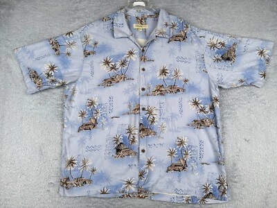 Joseph & Feiss Shirt Men 2XL XXL Blue Classic Car Woody Hut Hawaiian 100% Silk - Image 1 of 4