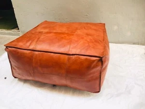 Pouffe Unstuffed Leather Footstool Ottoman Boho New Brown 30'' Genuine Moroccan - Picture 1 of 8