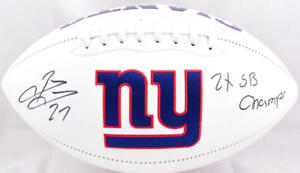 Brandon Jacobs Signed New York Giants Logo Football w/2x Champs -Beckett W Holo