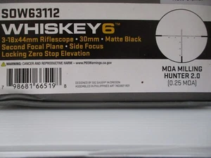 SIG SAUER SOW63112 WHISKEY6 3-18X44MM MULTI-LOCK ZERO STOP RETICLE RIFLESCOPE - Picture 1 of 4