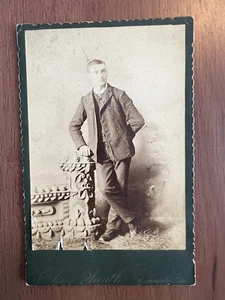 ANTIQUE, VERY HANDSOME YOUNG MAN CABINET CARD PHOTO BY SMITH OF GREENVILLE PA - Picture 1 of 2