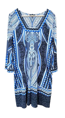 Vestido recto ALFANI para mujer grande azul gris manga midi campana suelto cómodo elástico Foto 1 de 4