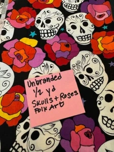 Day of the Dead Fabric Skulls & Roses, Unbranded 1/2 yard x WOF - Picture 1 of 1