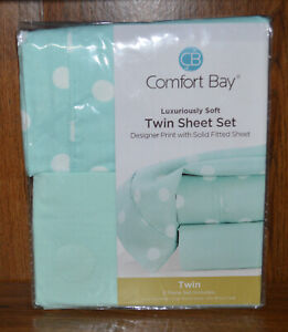 Twin Sheets 3 piece Sets New Comfort Bay College Dorms Mint Green Polka Dot