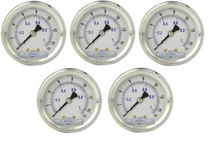 5 PACK LIQUID FILLED PRESSURE GAUGE 0-15 PSI, 2" FACE, 1/4" BACK MOUNT - Picture 1 of 3