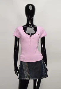 Women's Abercrombie & Fitch Pink Y2K Coquette Rib Knit Babydoll Top Tee Size M - Picture 1 of 7
