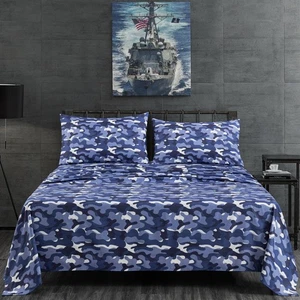 Military Camo 4-Piece Sheet Set - Camouflage Blue Gray Printed Microfiber Sof... - Bild 1 von 9