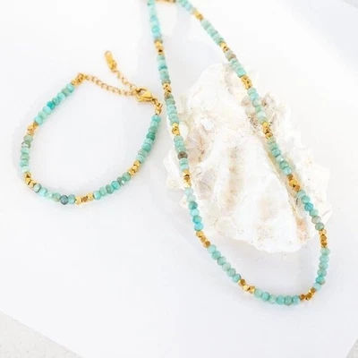 PAQUETE Precioso Collar Amazonita + Conjunto de Pulsera Impermeable No Deslustre Joyería Foto 1 de 4