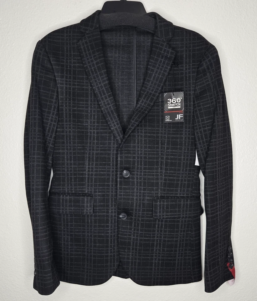 J Ferrar JF Men's Black Plaid Knit Blazer Sz S 34/36 Short Slim Fit Stretch $160 - Image 1 of 4