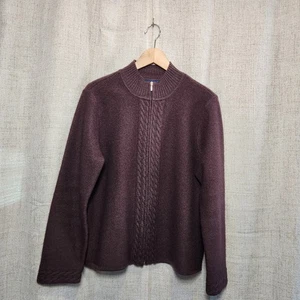 Karen Scott Damen 100 % Wolle durchgehender Reißverschluss Pullover LG braun Stehkragen Strick Cardigan - Bild 1 von 7