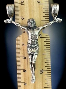 Vintage Cross Jesus Silver 925 Pendant Jewelry Crucifix Chain Women Men Rare Old - Picture 1 of 9