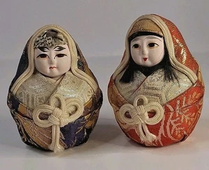  VTG Set Japanese Traditional   Daruma Dolls Kimono 3”   Wedding Gift Roly- Poly - Picture 1 of 12