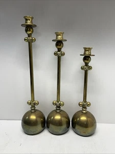 3 SELTENE CHAPMAN Vintage Messing Kugel Kampagne MCM Kerzenhalter Regency Hollywood - Bild 1 von 18