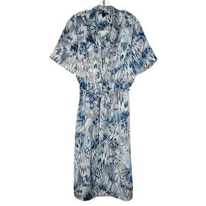 St. John Dress Sz XL Tie Dye Abstract Blue Gray Collar Short Sleeve Arty Blouson - Picture 1 of 7