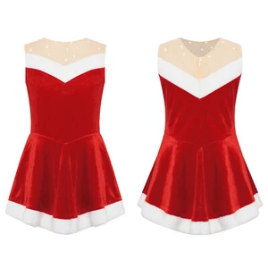 Kids Girls Ballet Dance Dress Flannel Santa Claus Costume Ice Skating Dancing - Picture 1 of 30