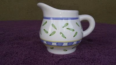 Williams Sonoma Yellow Blue Green Hand Painted Pitcher Creamer Italy 3.5" Tall - Image 1 of 4