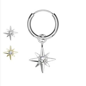 1x Orecchino a Cerchio in Acciaio Pendente STELLA 8 PUNTE Cecchietto Punk Unisex - Imagen 1 de 4