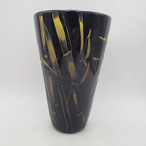 CORREIA Art Glass Black & Amber Gold Vase | Bamboo Design | Signed & Dated - Picture 1 of 20