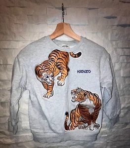 EUC Boy's KENZO KIDS Roaring Tiger Crew Neck L/S Sweatshirt Pullover Gray 8/10? - Picture 1 of 5