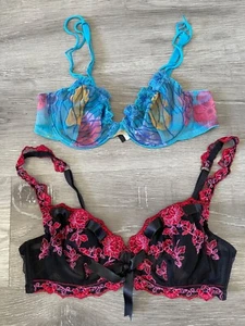 2 COSABELLA ITALY & CHANTAL THOMASS FLORAL LACE BRA BURLESQUE 34B LINGERIE - Picture 1 of 8