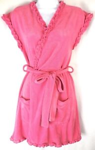 Betsey Johnson Intimates Bright Plush Pink Terry Belted Summer Robe SIZE SMALL