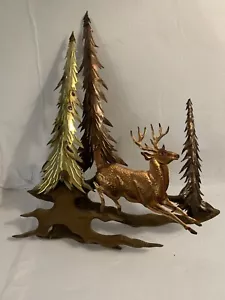 Vtg Wood Metal Deer Buck in Woods Wall Hanging Decor 13X14X4" MCM Mancave Rustic - Picture 1 of 8