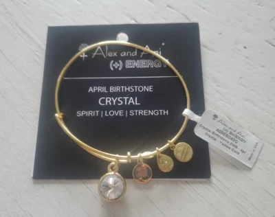 Pulseira Berloque de Cristal Alex and Ani Energy Abril Pedra do Nascimento Espírito do Amor NOVO - Imagem 1 de 4