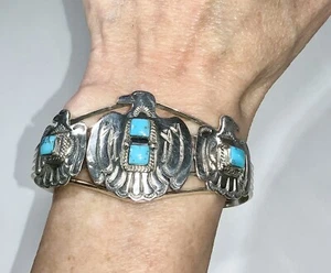 Bracciale Tuono Turchese Argento Sterling Nativi Americani Raymond Yazzie - Foto 1 di 5