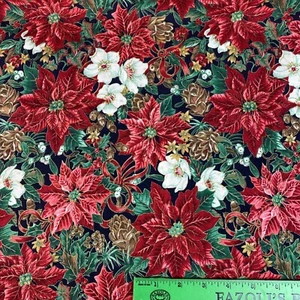 Vtg Christmas Red Poinsettia Cotton VIP Cranston Fabric Joan Messmore 21"x 44" - Picture 1 of 9