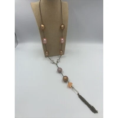 "Collar grande estilo Y/lariat con cuentas de resina amarilla en tonos otoño, 32""" Foto 1 de 4