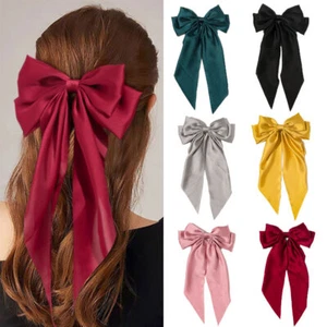 Women Large Bow Ribbon Barrettes Steel Hairpin Satin Hair Clip Hair Accessories - Picture 1 of 17