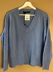 360 100% Cashmere Bluebell Sweater V-Neck Light Blue Medium M - Picture 1 of 10