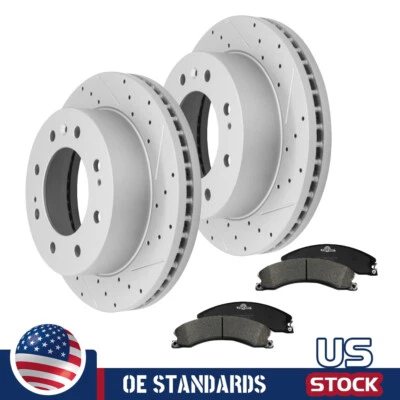 Front Drilled Rotors & Brake Pads for Chevy Silverado 2500 HD GMC Sierra 3500 HD - Image 1 of 4