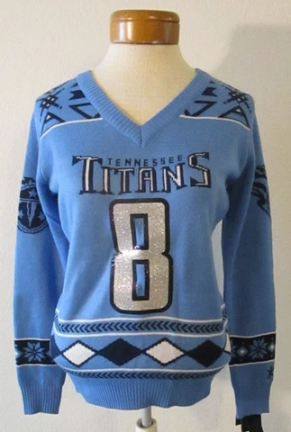 NWT Klew Tennessee Titans Marcus Mariota #8 Womens V-Neck Glitter Sweater M $80 Cover