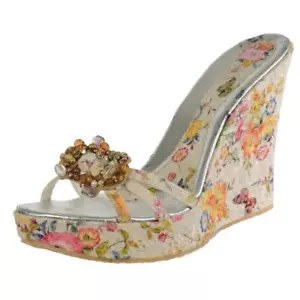 NIB VTG Y2K COLORE DONNA Strappy Platforms Heels Wedge Beaded 41 EU 10 ITALY - Picture 1 of 9