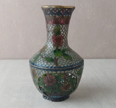 Magnifique ancien petit vase décor fleur, plique à jour cloisonné, XIXème - Photo 1/4