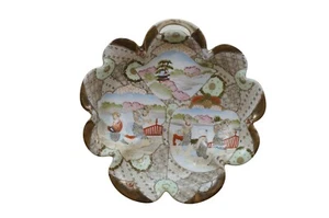 Japanische Kutani Satsuma überbackene Geisha Pagode Schale Schüssel Kompott 9" - Bild 1 von 14
