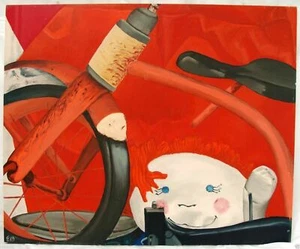 Pintura al óleo o acrílica Cindy EID sobre lienzo bicicleta harapienta Ann bodegón rojo - Imagen 1 de 12