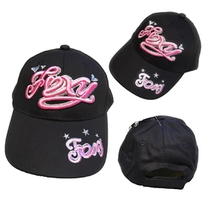 2 BASEBALL CAP “FOXY” EMBROIDERY KIDS YOUTH GIRL BLACK - Picture 1 of 4