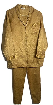 Pijama vintage cacique para mujer conjunto de 2 piezas satinado dorado damasco talla mediana Foto 1 de 4