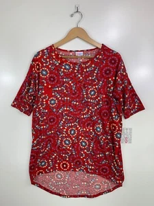 LuLaRoe Irma Women's Small Red Floral Stretch Short Sleeve Tunic T Shirt NWT - Picture 1 of 6