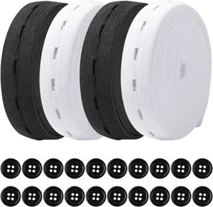 4 Rolls Elastic Sewing Bands with Button Hole for Shorts Skirts Waists Bands - Picture 1 of 7