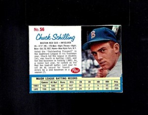 1962 POST #56 CHUCK SCHILLING-2--RED SOX--NO CREASES--EX/MT