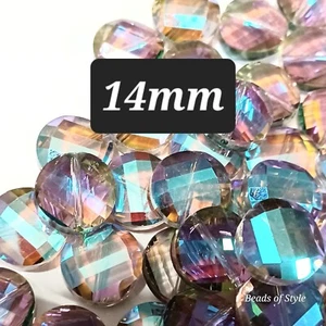 40 Runde Gedrehte Münzperlen Lot Facettiert Präzisionsschliff Glas Schmuck Herstellung 14 mm - Bild 1 von 2