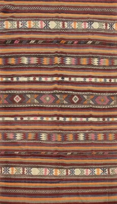 Alfombra Bohemia Kilim 6x10 Tejido Plano en Rayas de Colores y Motivos Étnicos Foto 1 de 4