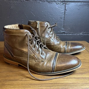 Men’s Steve Madden Indie Biker Boots Sz 8.5 Brown Side Zip Very Good - Picture 1 of 13