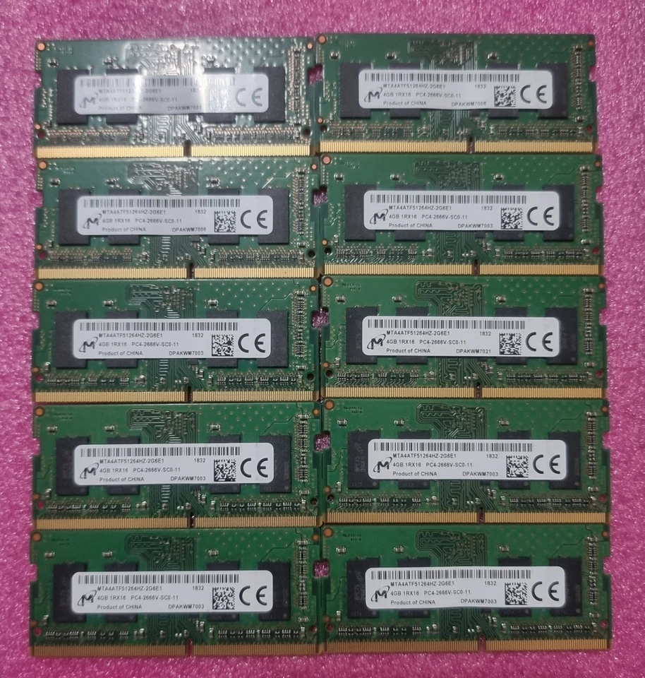 Micron Job Lot 10x4GB DDR4 PC4 2666V 2666MHz SODIMM Laptop RAM Memory 260pin - Image 1 of 1