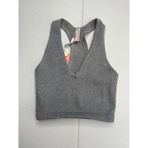 NWT Free People Women's Throw Crop Sports Bra V-Neck Ribbed Knit Gray Size XS - Picture 1 of 10
